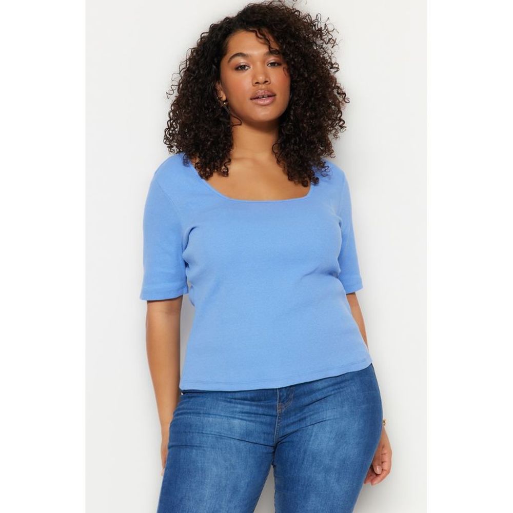 NWT Trendyol Women Regular fit Square collar Knit Plus Size T-Shirt